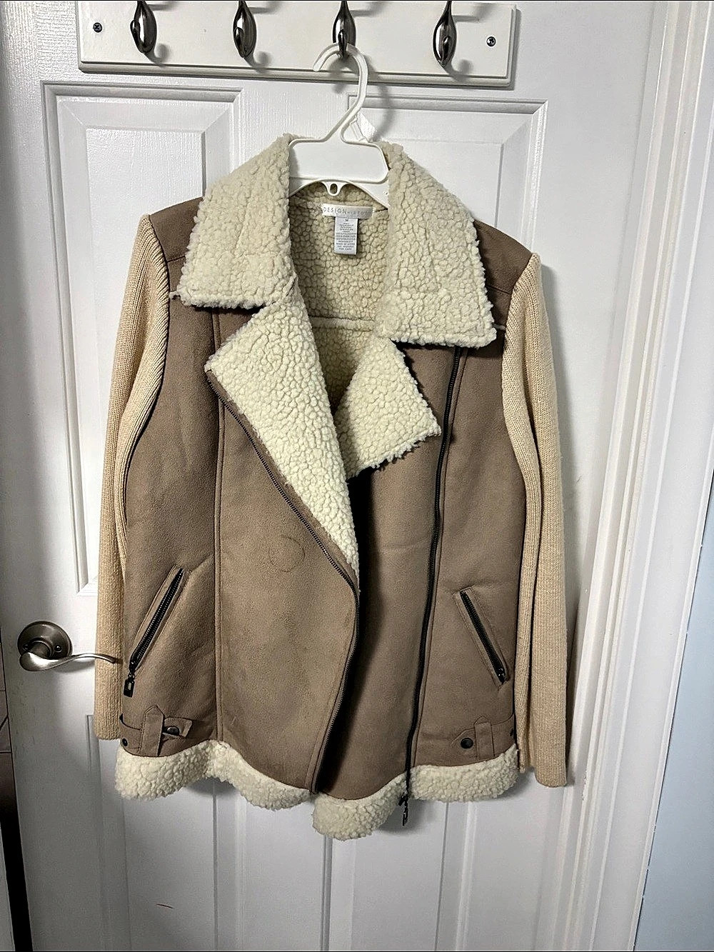 Design History Faux Shearling Moto Jacket Size Medium